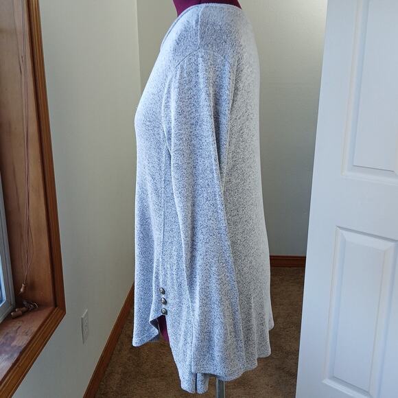 Misia Sweater Tunic Blouse XL blue-grey heather button detail long sleeve scoop - Picture 2 of 12